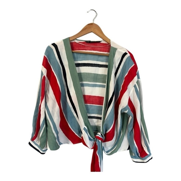 Zara Wrap Top Multi Color Stripes Women's Size Medium M - Picture 2 of 4